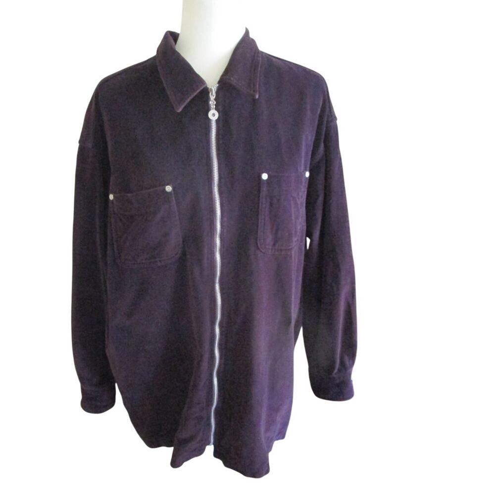 90s Jones New York Plum Velvet Jacket Size XL Longline Zip Oversized Vintage